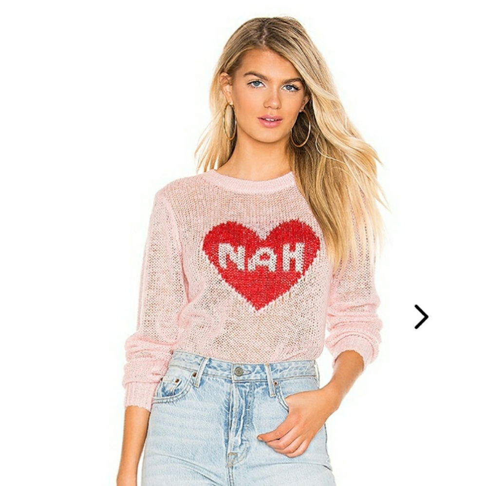 Lovers + Friends NAH Open Knit Sweater Pink XS